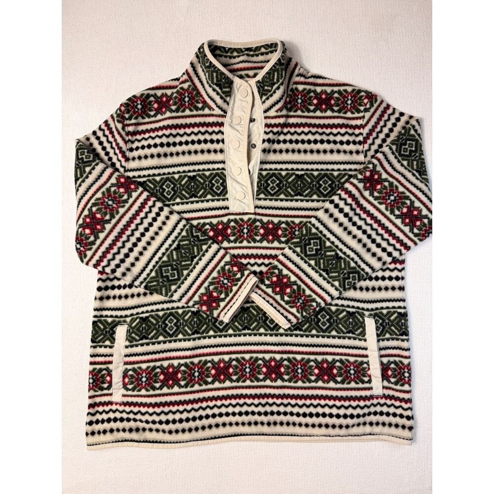 Natural Reflections Fair Isle Fleece Pullover 1X Snap Neck Sweater